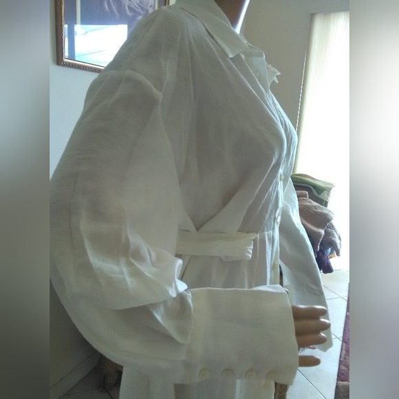 BNWT ZARA WHITE MAXI DRESS SZ. MED UNIQUE DRESS W/ BELT HIGH SLITS BEAUTY - Picture 7 of 14